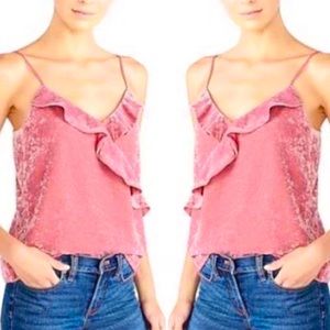 J. Crew NWT Rosey Pink Crushed Velvet Ruffle‎ Accent Camisole Size Small